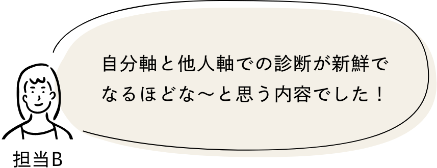 自分軸と他人軸での診断が新鮮でなるほどな～と思う内容でした！