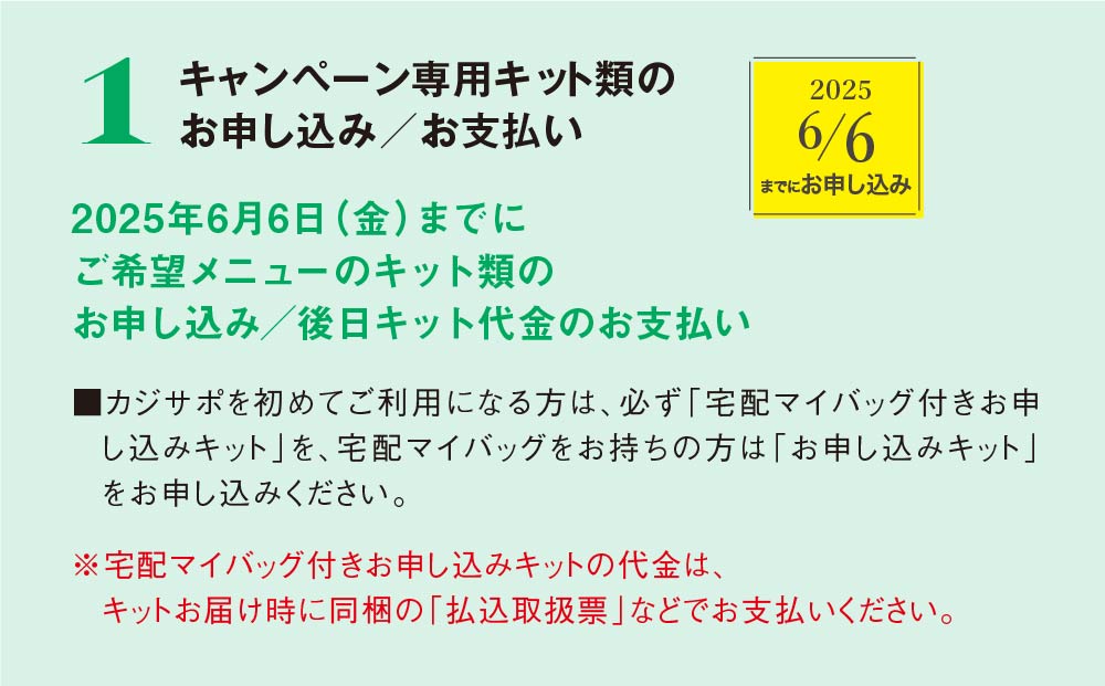 1 キャンペーン専用キット類のお申し込み／お支払い